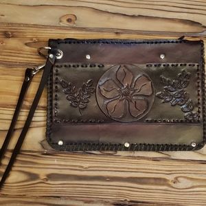 Handmade Leather Wristlet Clutch